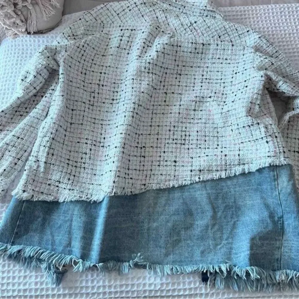 ANDREA MARTIN‎ Tweed Joint Denim Shirt size MEDIUM - Picture 6 of 8